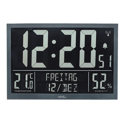 AMS digital väggklocka med stor digital display, temperatur- och fuktighetsvärden