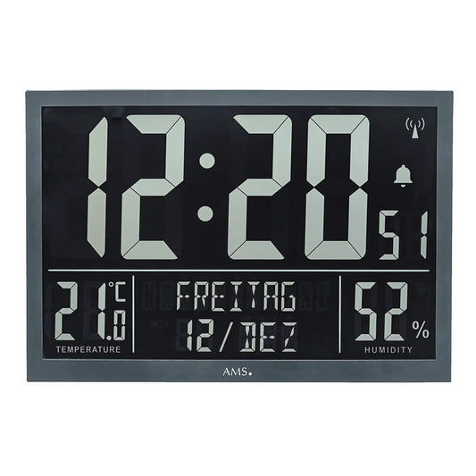 Horloge murale avec grand écran LCD, affiche l'heure, la température et l'humidité