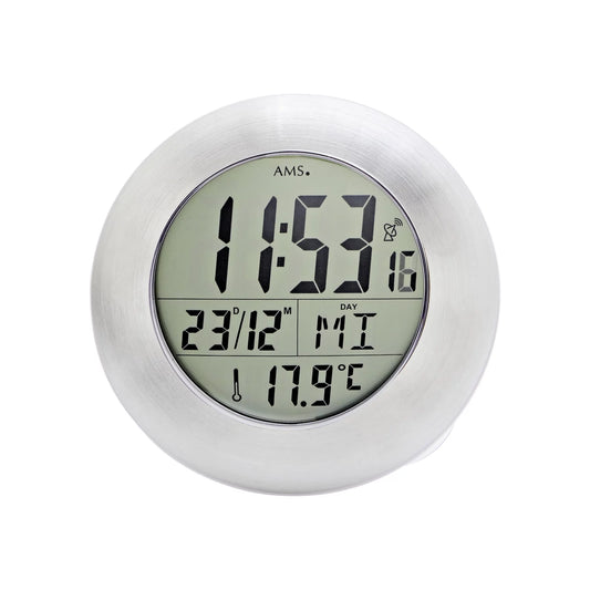 Horloge murale numérique avec écran LCD et thermomètre, boîtier rond en aluminium