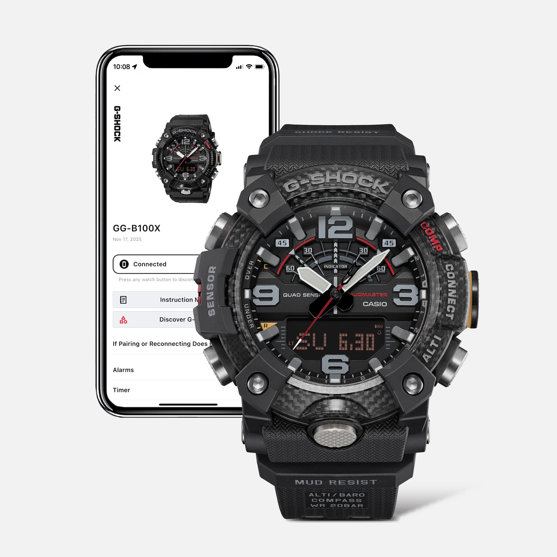 Casio G-Shock Mudmaster GG-B100X-1AER Herrenuhr Schwarz • Kohlefaserverstärktes Gehäuse • Digitaler Kompass & Höhenmesser
