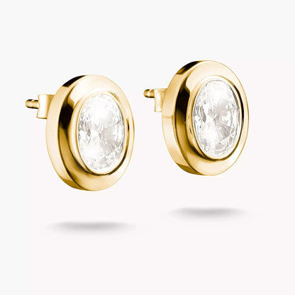 Clous d'oreilles ovales avec monture dorée et insert en zircone cubique transparent
