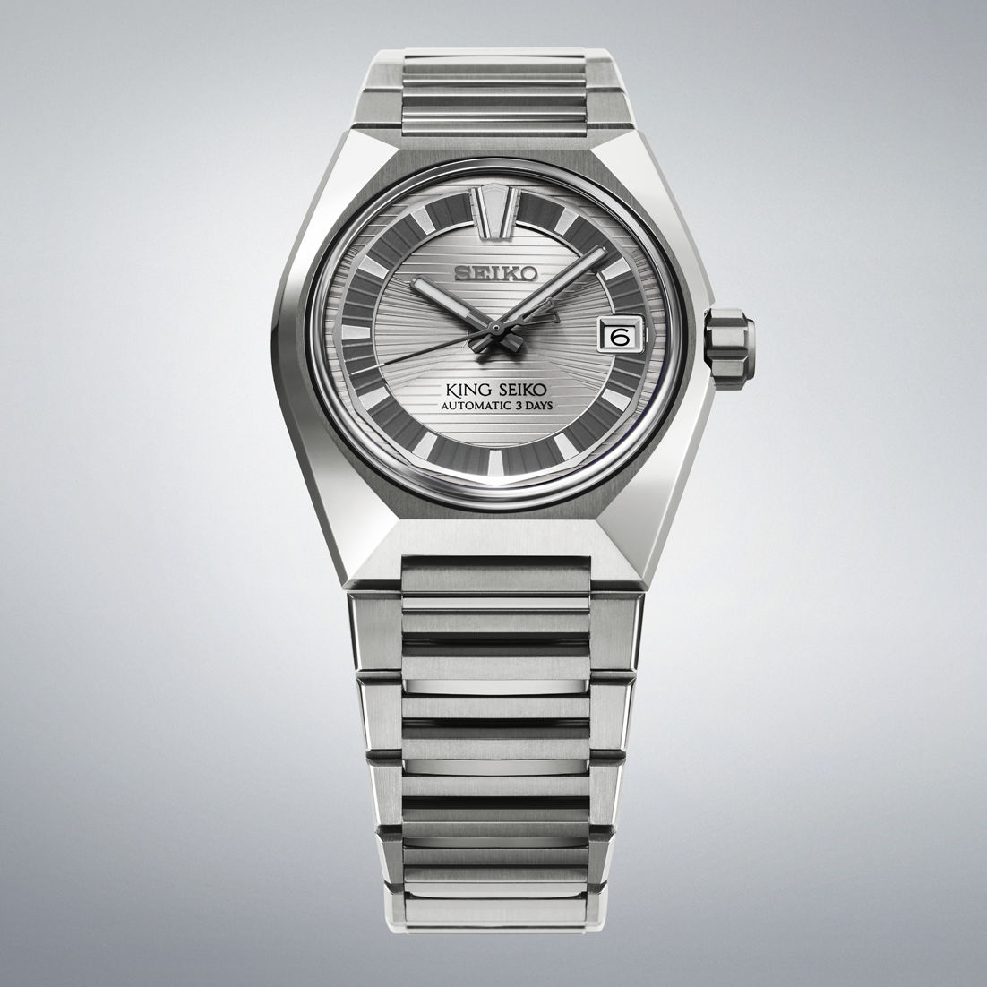 Seiko King Seiko Titanarmbanduhr mit Metallband und silbernem Zifferblatt, Datum 6