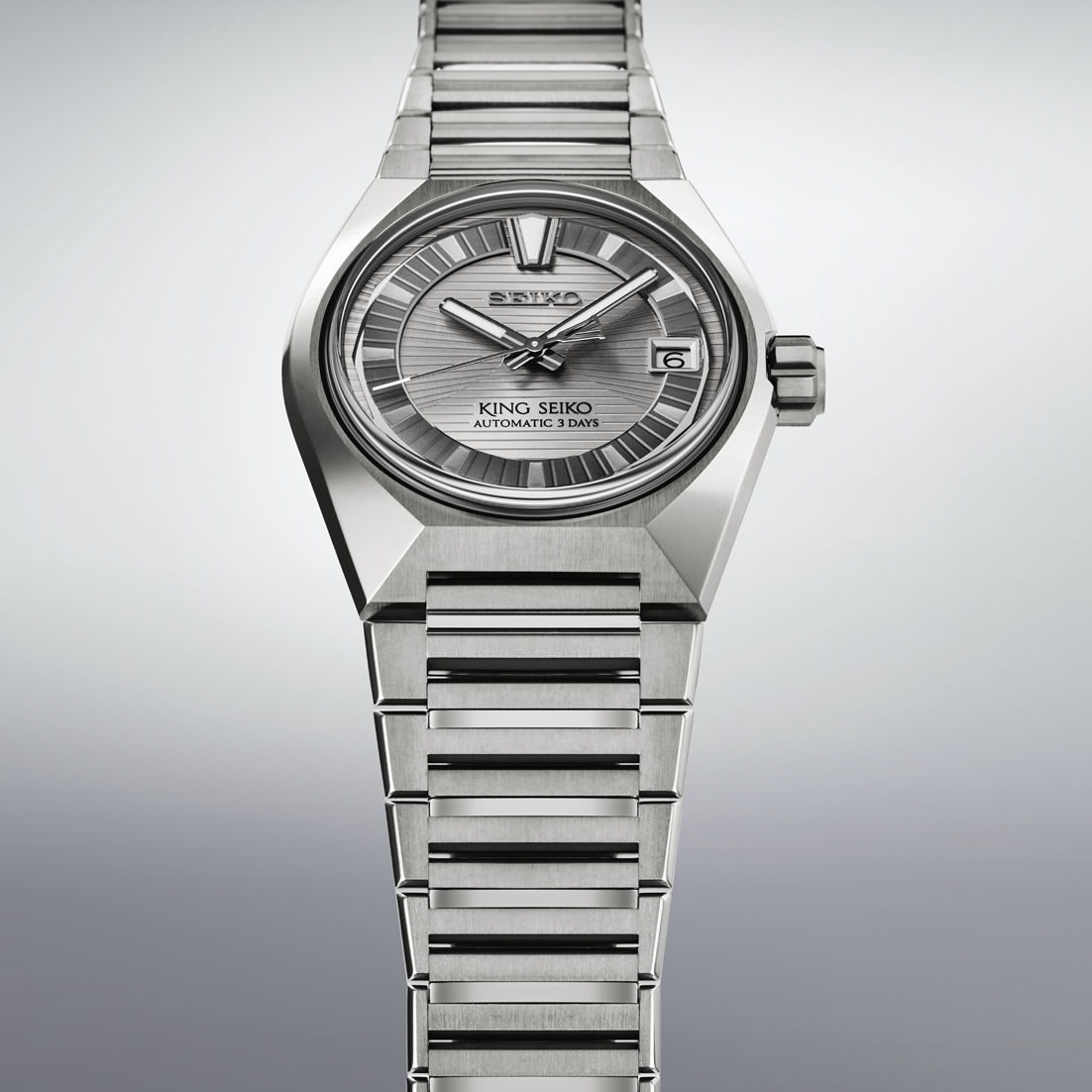 Seiko King Seiko Titanarmbanduhr, silbernes Zifferblatt mit Streifen, Datum 6