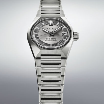 Seiko King Seiko Titanarmbanduhr, silbernes Zifferblatt mit Streifen, Datum 6