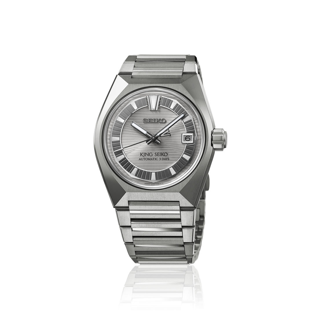 Seiko King Seiko Herrenarmbanduhr aus Titan, Metallband, silbernes Zifferblatt, Datum 6