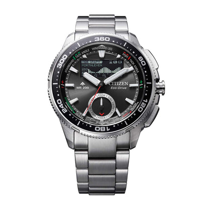 Herrenarmbanduhr Citizen PROMASTER mit schwarzem Zifferblatt, Edelstahlarmband und Tachymeter-Lünette