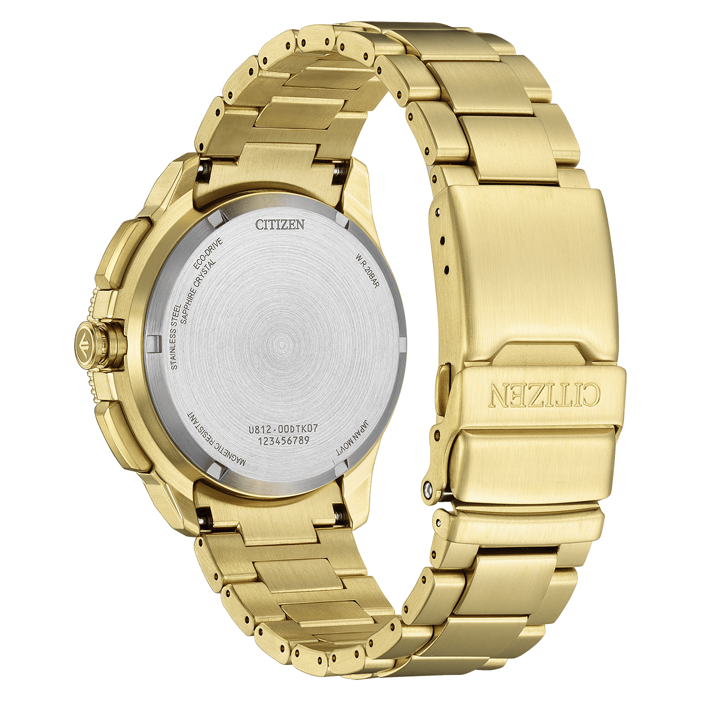 Herrenarmbanduhr Rückseite mit silbernem Boden und goldfarbenem Edelstahlarmband