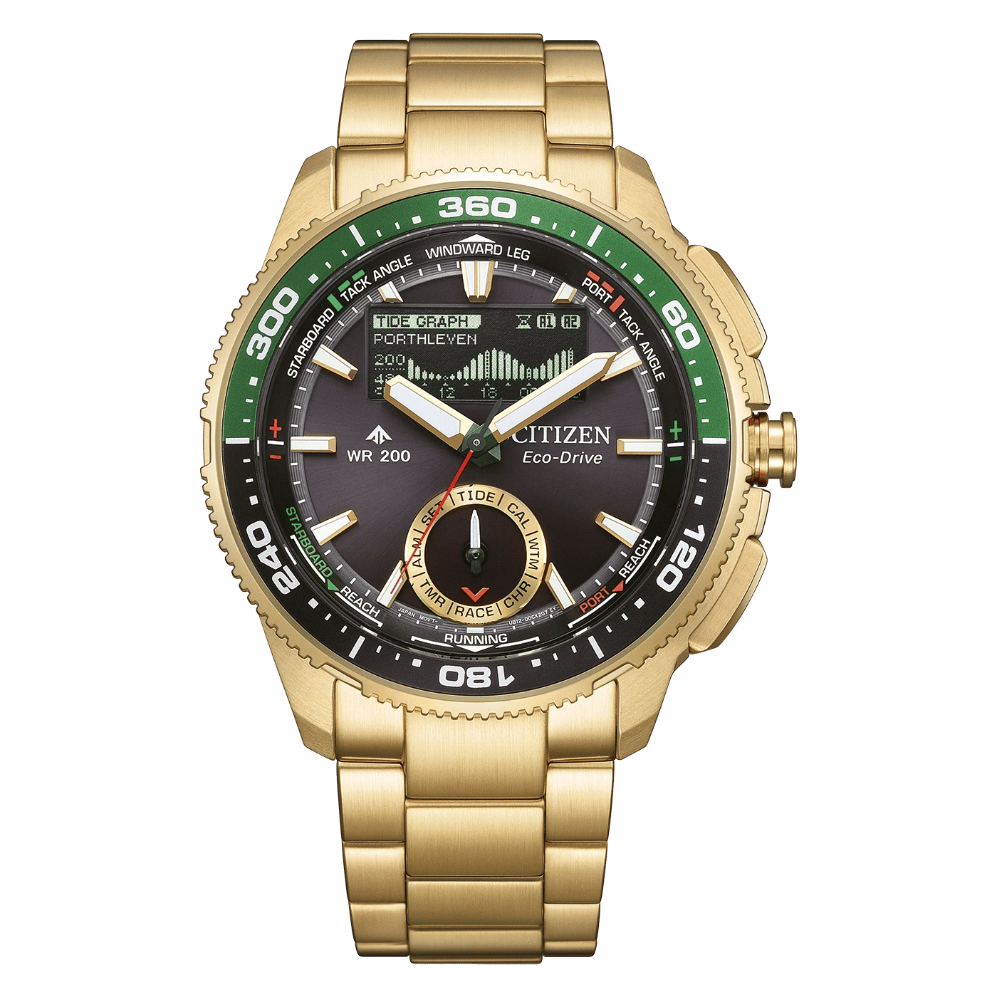 Citizen PROMASTER Wave Tracker Herrenarmbanduhr mit schwarzem Zifferblatt und grüner Lünette