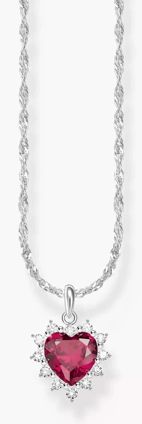 Collier en argent avec pendentif cœur, cœur rouge en strass avec pierres scintillantes