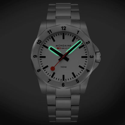 Montre analogique pour homme avec cadran blanc et index lumineux verts