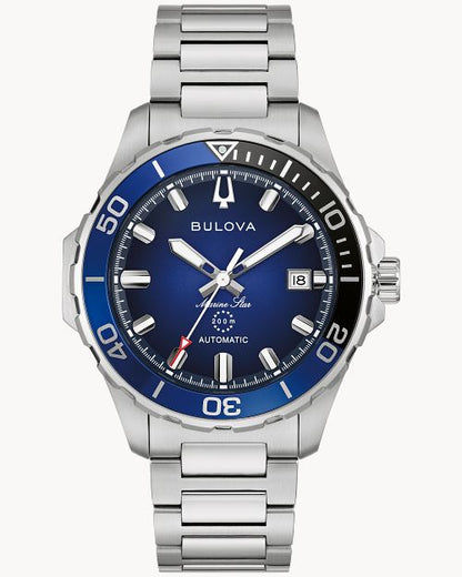 Herrenarmbanduhr Bulova Marine Star mit blauem Zifferblatt, Stahlband und Automatik