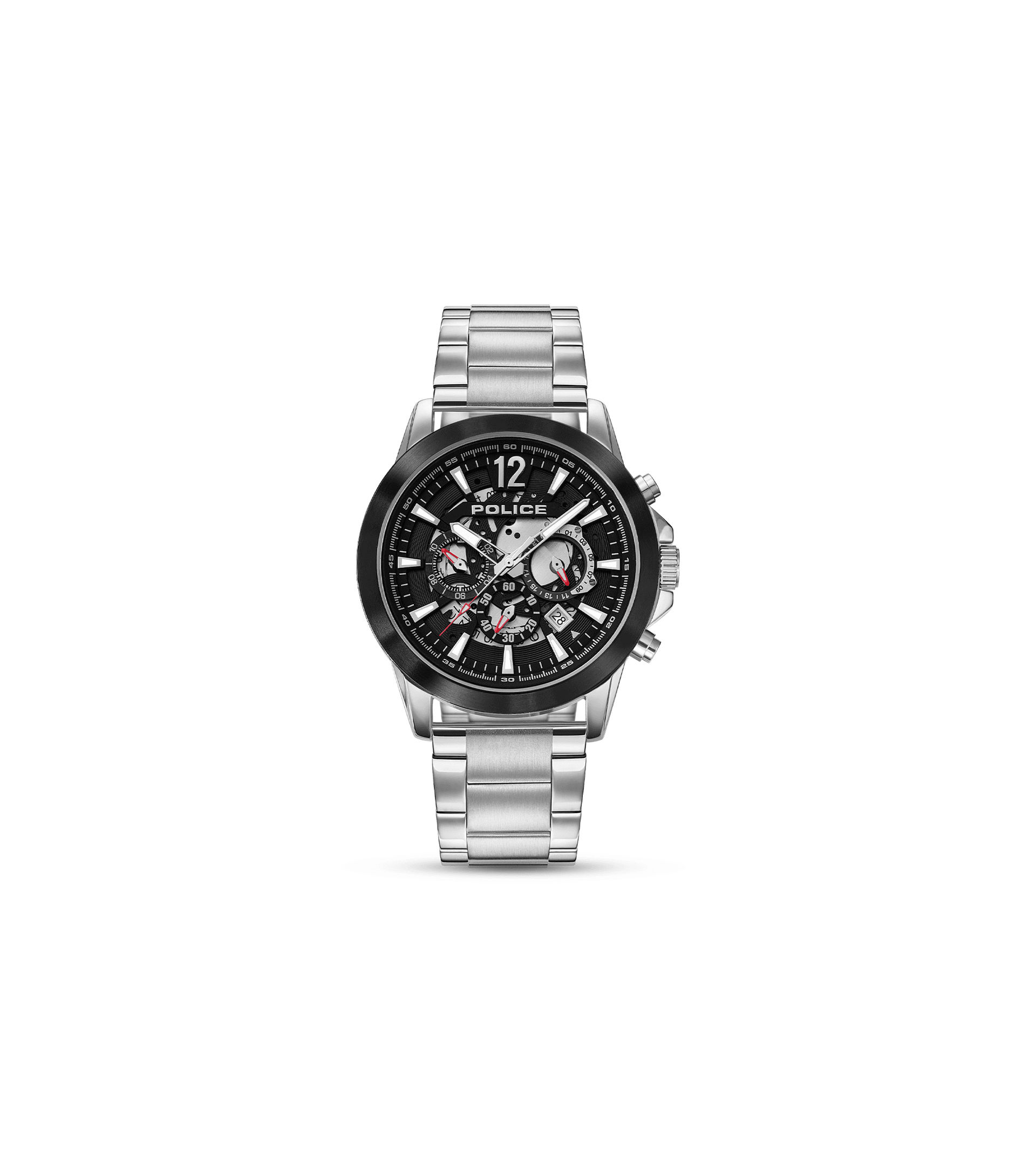 Herrenarmbanduhr POLICE mit silbernem Edelstahlband und schwarzem Chronograph-Zifferblatt