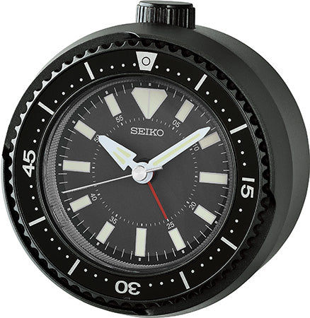 Seiko QHE207K Réveil de Table Noir • Mouvement Sweep • Luminescent Lumibrite