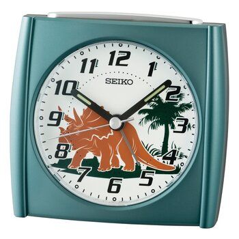 Seiko QHE212M Réveil Quartz Vert Métallique • Motif Dinosaure • Fonction Lumière