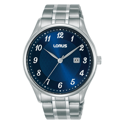 Herrenarmbanduhr Lorus Classic mit dunkelblauem Zifferblatt und Edelstahlband, Mineralglas