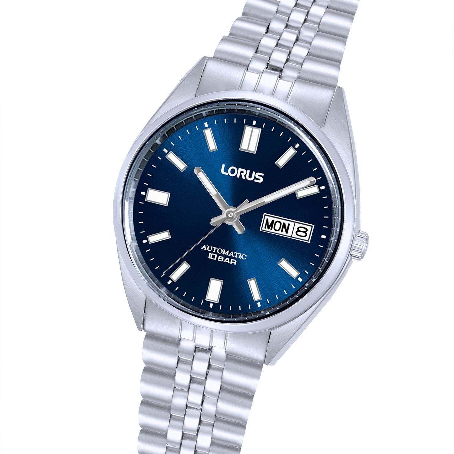 Lorus Herrenuhr Automatik mit blauem Zifferblatt, Edelstahlarmband und Datumsfenster