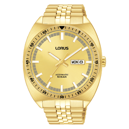 Lorus Sport Herren-Armbanduhr Gold mit Automatik, 10 BAR und Datumsanzeige