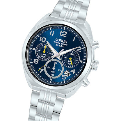 Lorus Chronograph Herrenarmbanduhr mit blauem Zifferblatt und Edelstahlarmband