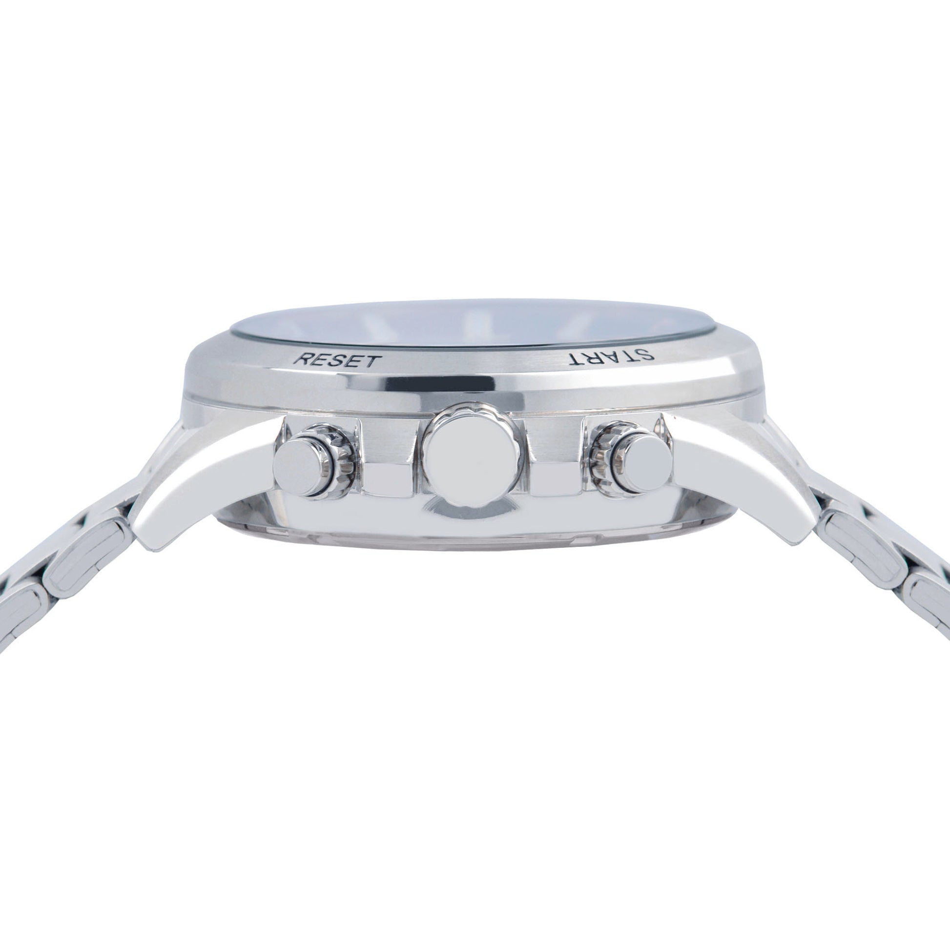 Lorus Herrenarmbanduhr, Rückseite mit Gehäuseprägung und Armbandglieder-Detail