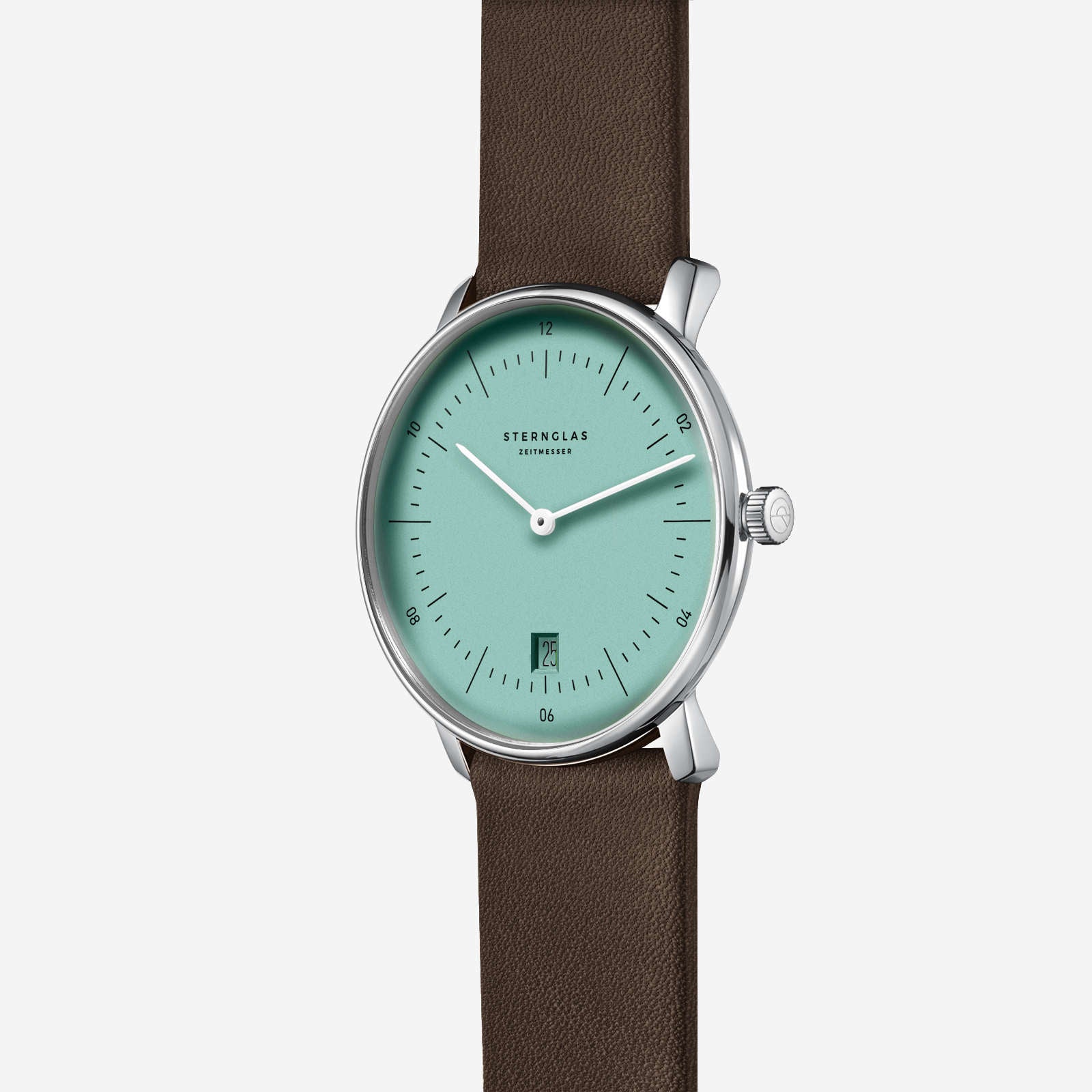 Sternglas Naos Quarzuhr mit türkisfarbenem Zifferblatt und braunem Lederarmband
