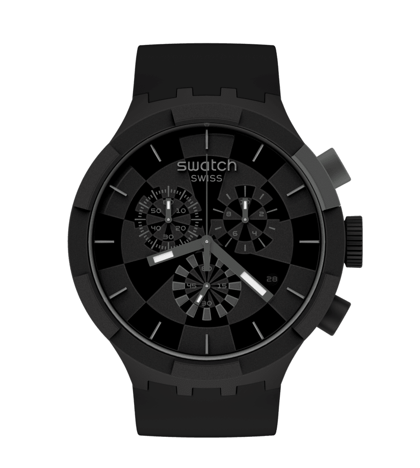 Herrenuhr Swatch Big Bold mit schwarzem Kunststoffgehäuse und Silikonarmband