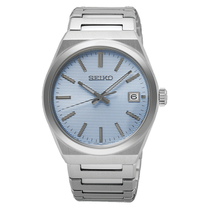 Seiko Herrenarmbanduhr mit blauem Zifferblatt, Datumsfenster und Edelstahlarmband