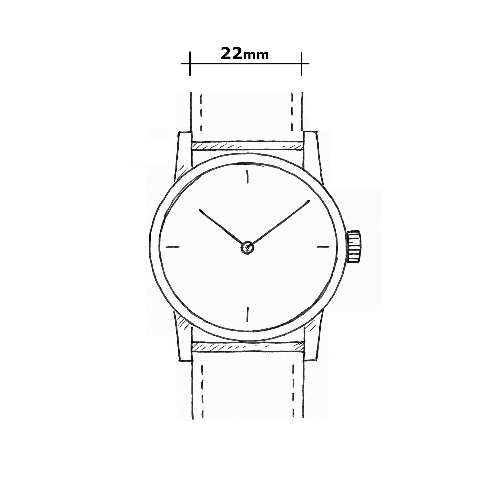 Dessin de montre pour homme avec cadran blanc, bracelet en cuir ; largeur 22 mm