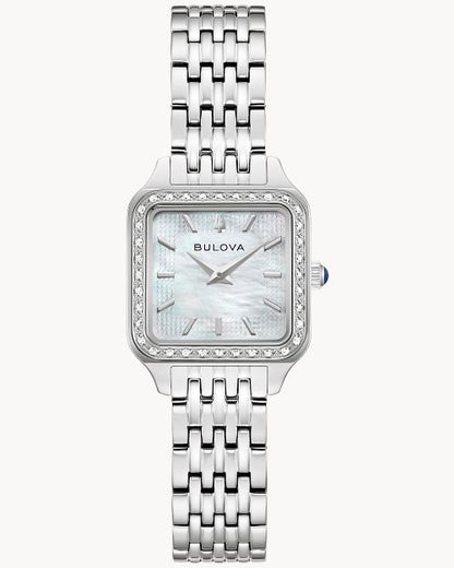 Damenuhr Bulova Sutton mit Metallarmband, Perlmuttzifferblatt und Diamantbesatz