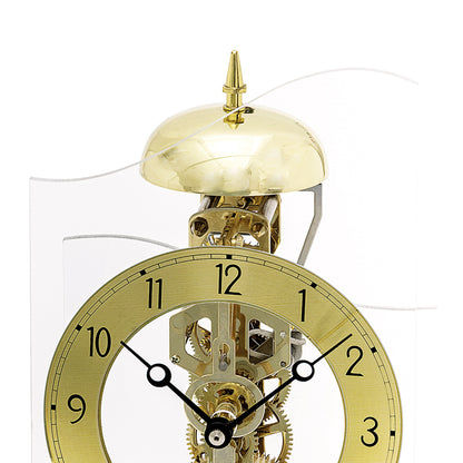 Dessus de montre de table doré avec cloche et mouvement squelette apparent