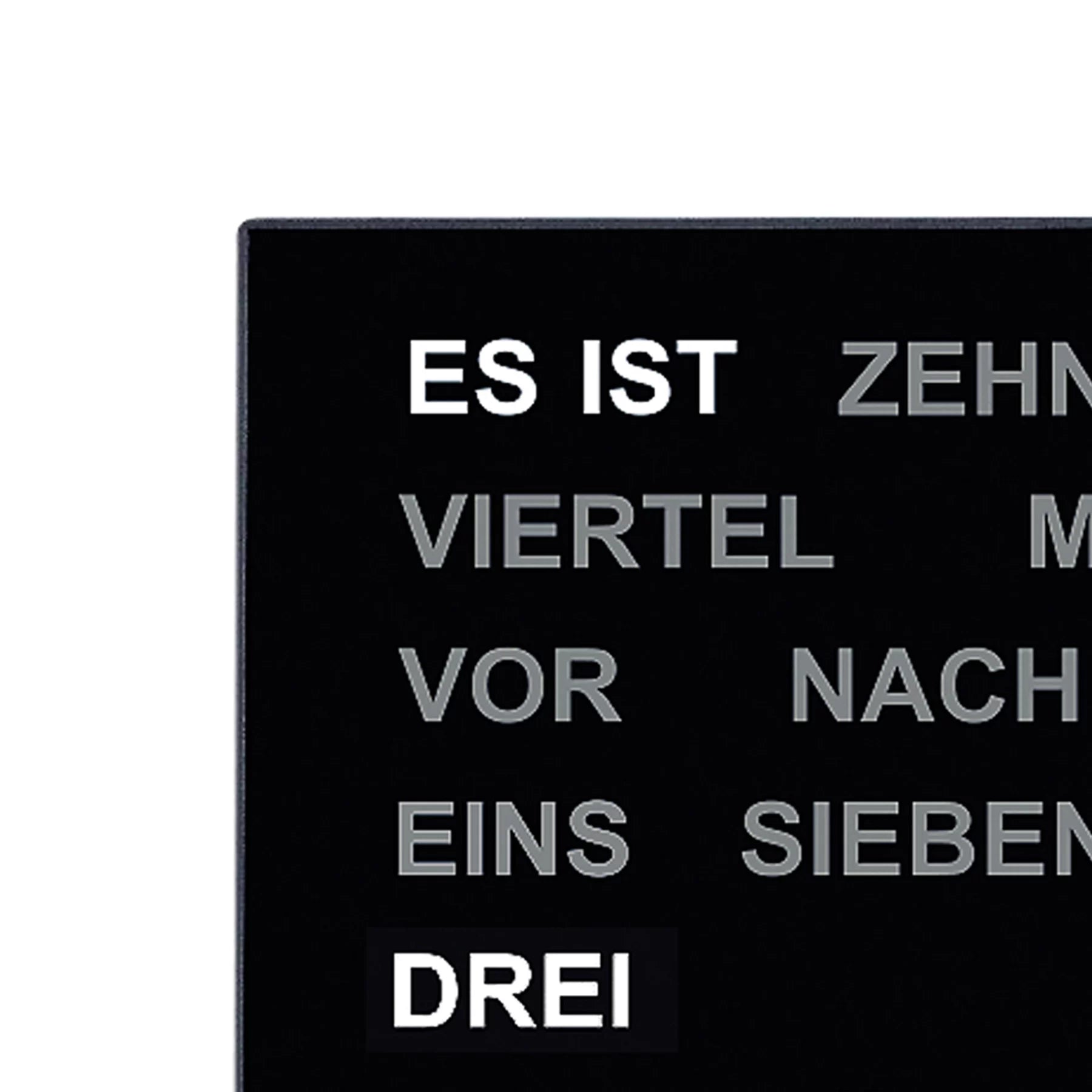 Horloge murale et de table avec affichage LED de mots, écran noir avec "QUART AVANT"