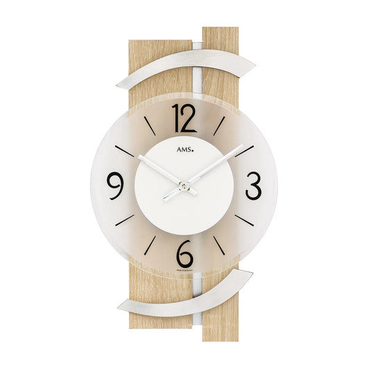 Horloge murale avec cadran rond, cadre en bois et chiffres noirs