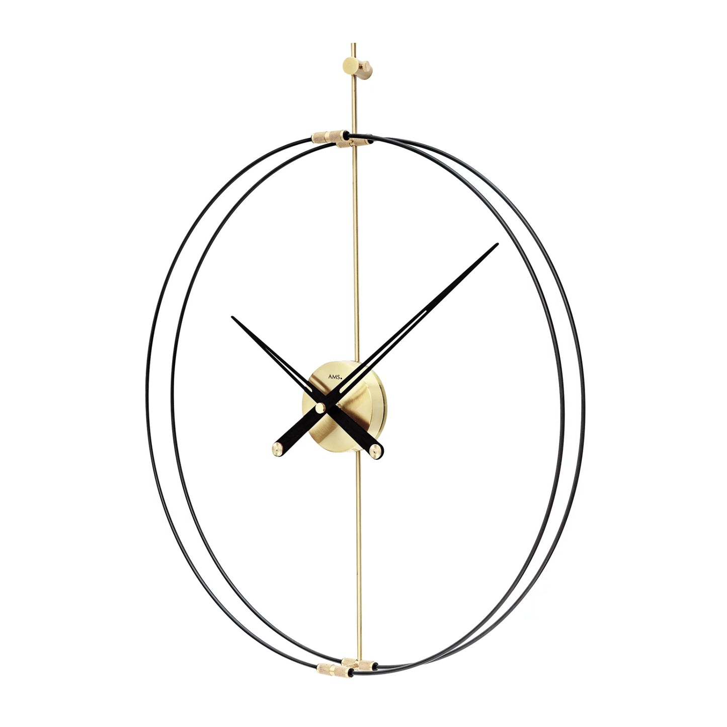 Horloge murale avec cadre ovale, montants dorés et aiguilles noires
