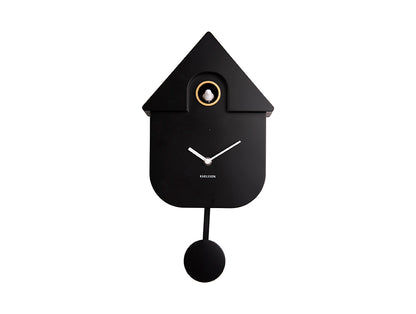 Karlsson Horloge murale coucou noire, pendule ronde et fenêtre d'horloge avec cadre