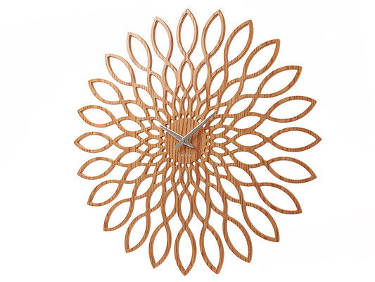 Horloge murale en bois avec motif tournesol, pétales découpés au laser