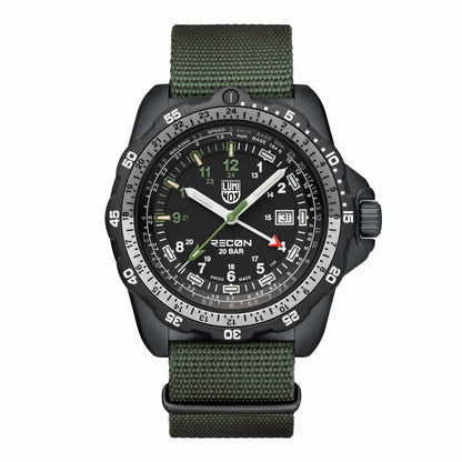 Montre Luminox RECON pour homme avec boîtier noir, cadran noir et bracelet textile vert