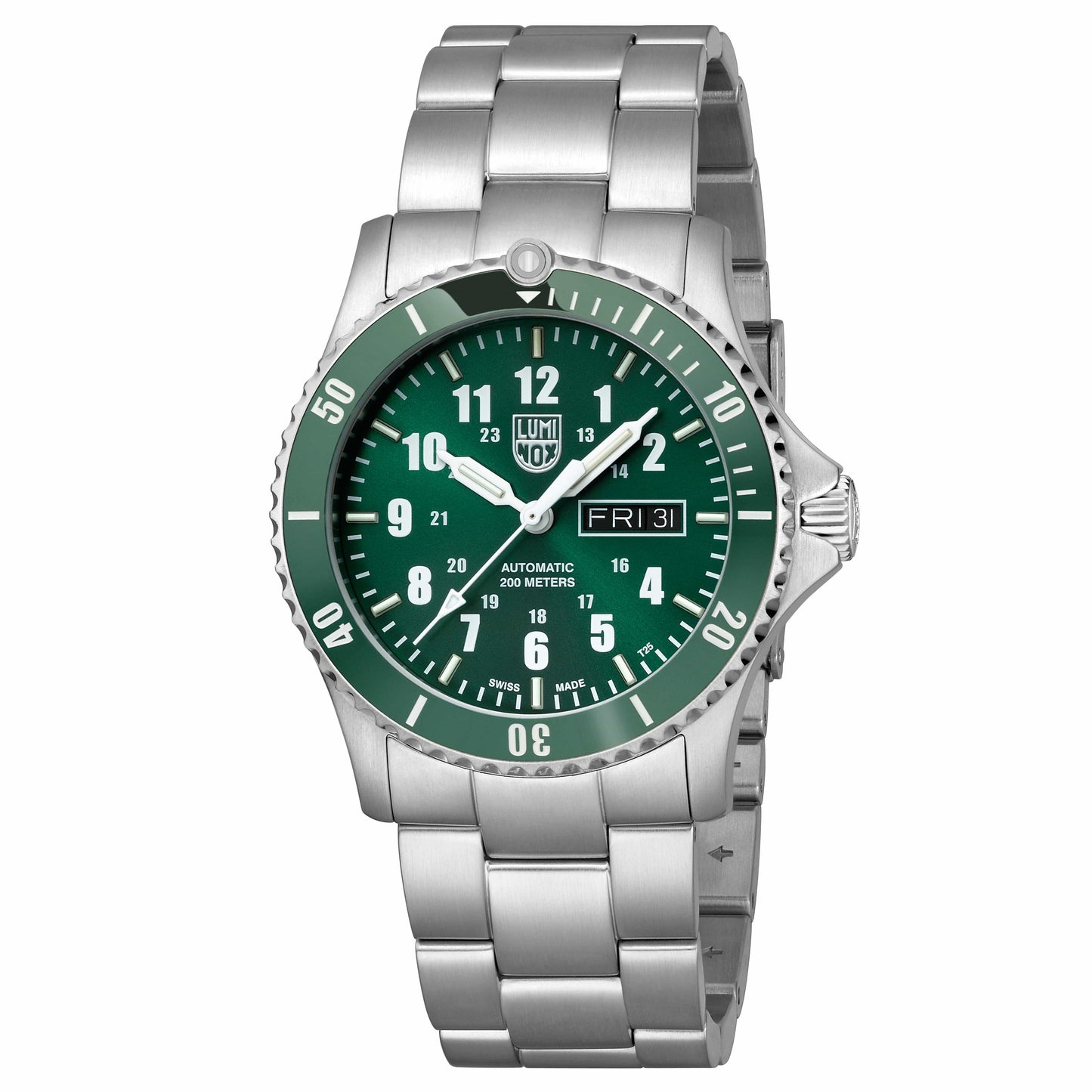 Montre Luminox pour homme avec bracelet en acier inoxydable et cadran vert, ronde