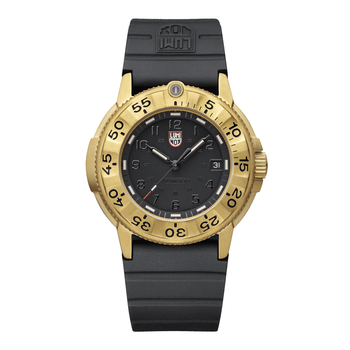 Montre homme avec cadran noir, boîtier doré et bracelet noir