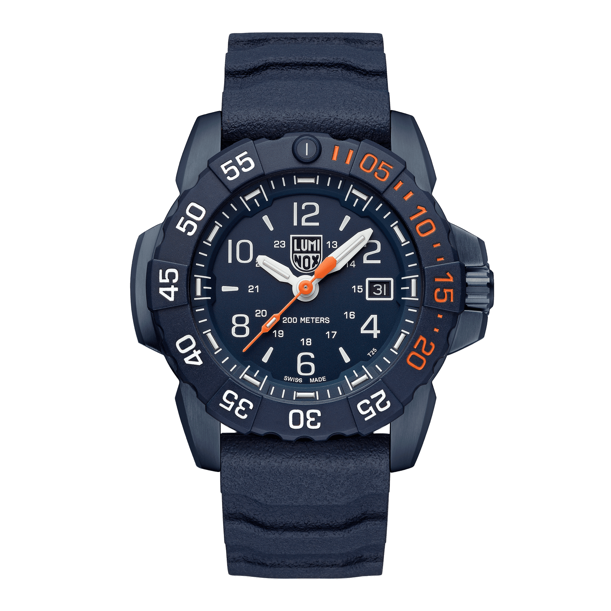 Bracelet de montre pour homme en caoutchouc bleu foncé, cadran bleu et index luminescents