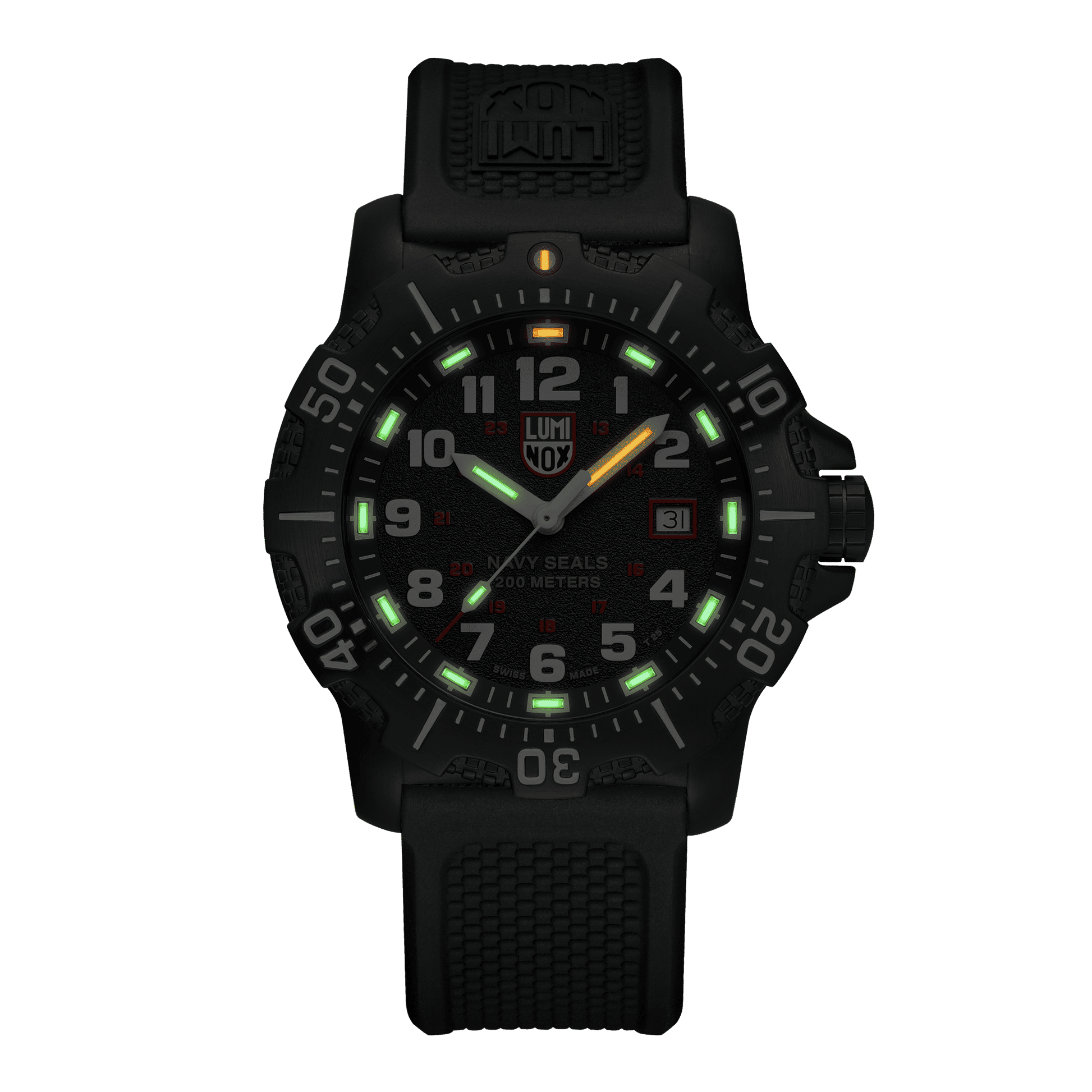 Montre Luminox avec index luminescents, cadran noir et bracelet en caoutchouc noir