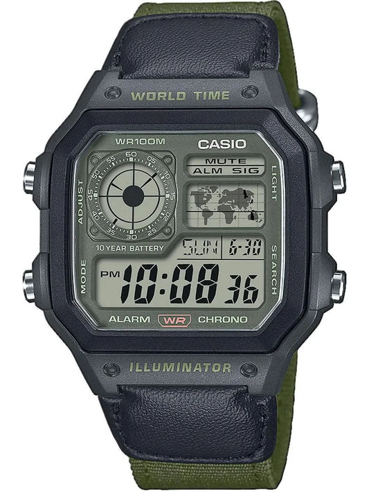 Montre Casio AE-1200WHUB-3AVEF pour homme • Design rétro culte • Batterie 10 ans