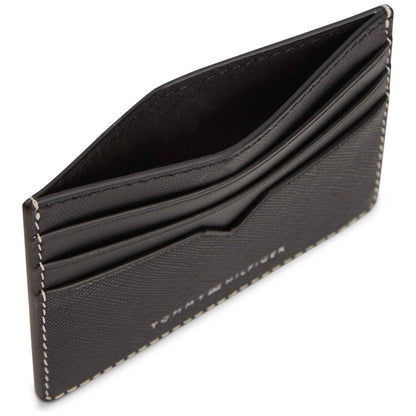 Schwarzes Lederarmband mit Ziernaht und Tommy Hilfiger Prägung, schräg