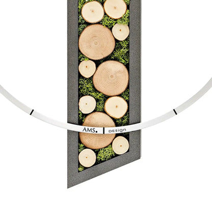 Horloge murale avec disques de mousse et de bois, anneau en aluminium blanc et aiguilles