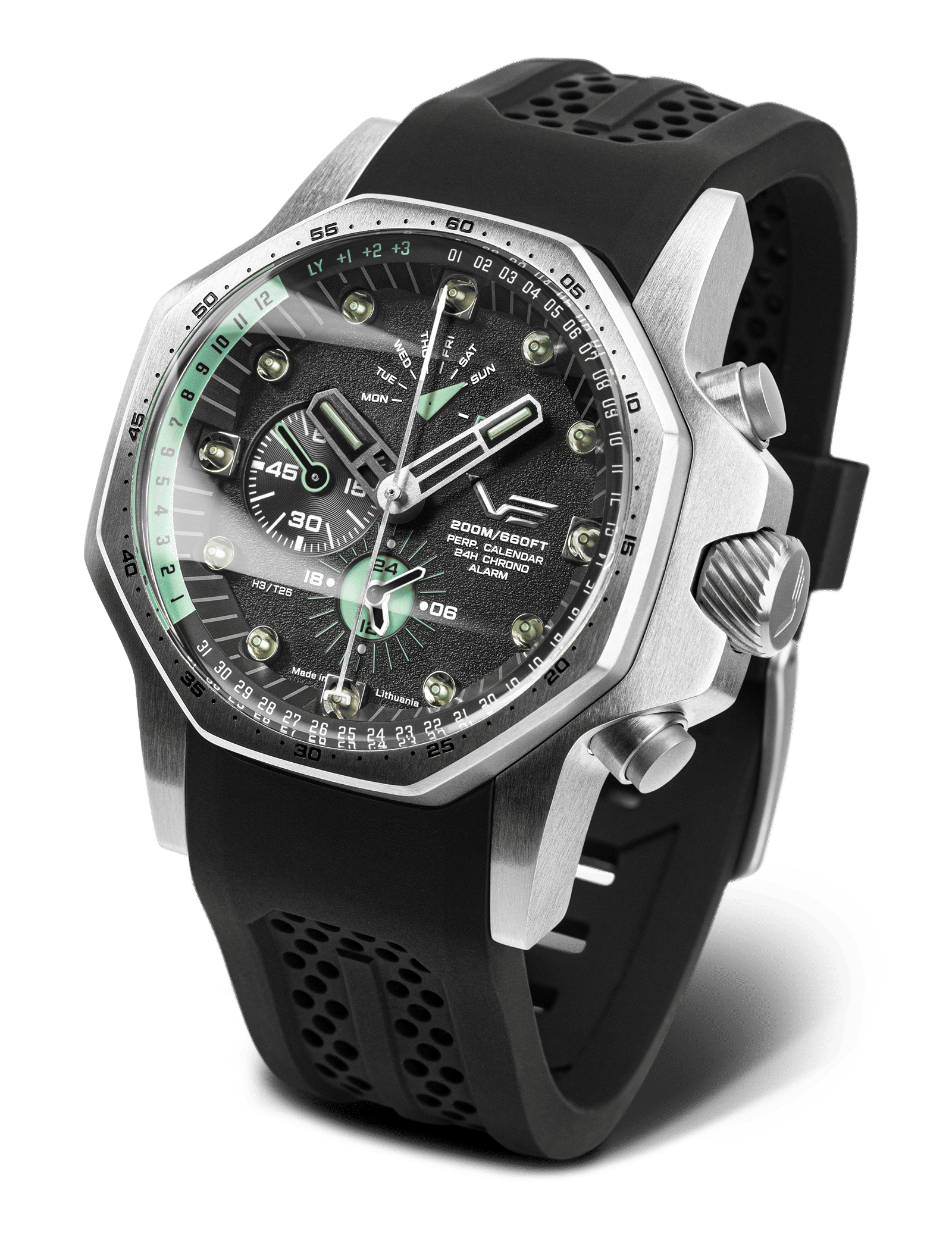 Vostok Europe herrklocka: svart armband i plast, svart urtavla