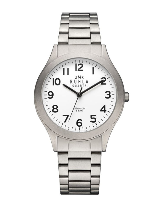 Montre-bracelet avec cadran blanc, boîtier en titane et bracelet en métal