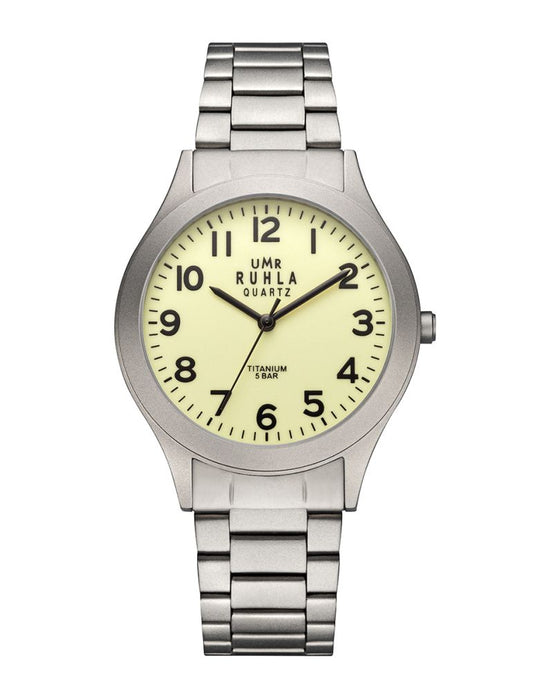 Montre pour homme avec bracelet en métal argenté et cadran clair à index noirs