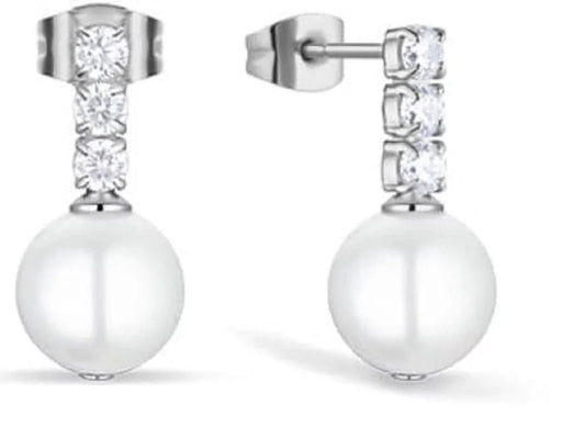 Arctic Pearls Boucles d'oreilles en acier inoxydable argenté brillant avec perles de zircone - BERING Modèle : 756-17-05