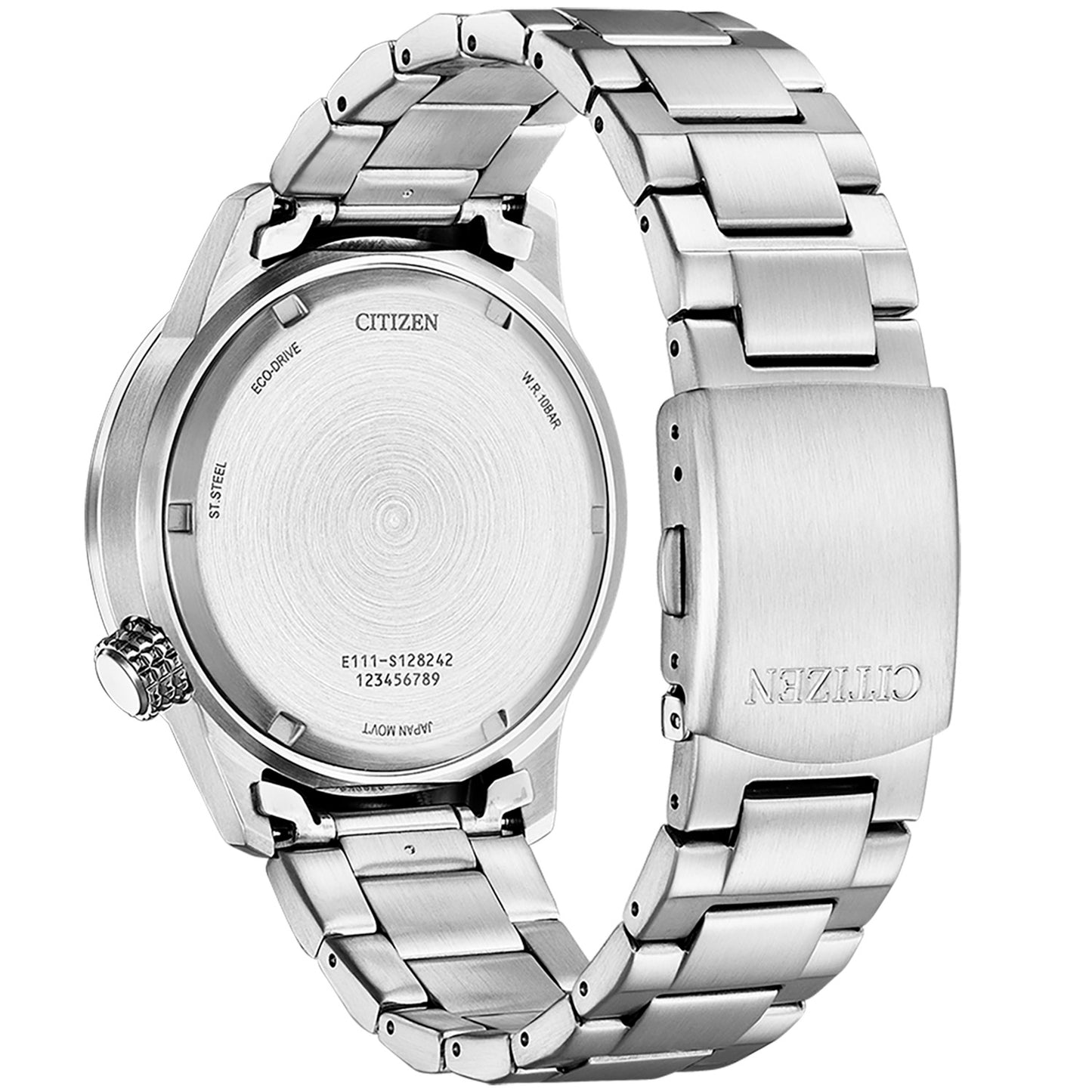 Herrenarmbanduhr mit silbernem Edelstahlarmband und rundem Zifferblatt, Citizen