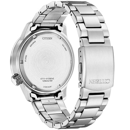 Herrenarmbanduhr mit silbernem Edelstahlarmband und rundem Zifferblatt, Citizen