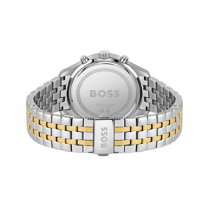 Herrenarmbanduhr BOSS, Rückseite mit Prägung, zweifarbiges Edelstahlgliederarmband