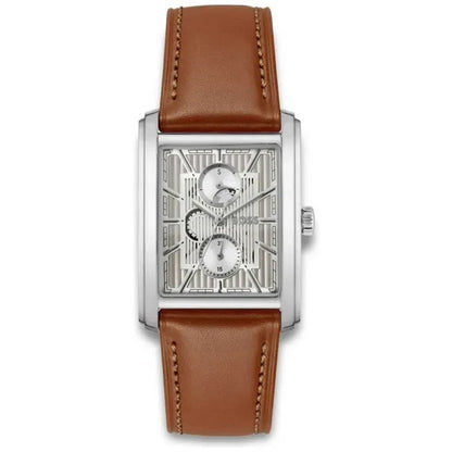 BOSS Principle Herrenarmbanduhr, rechteckiges Edelstahlgehäuse, braunes Lederband